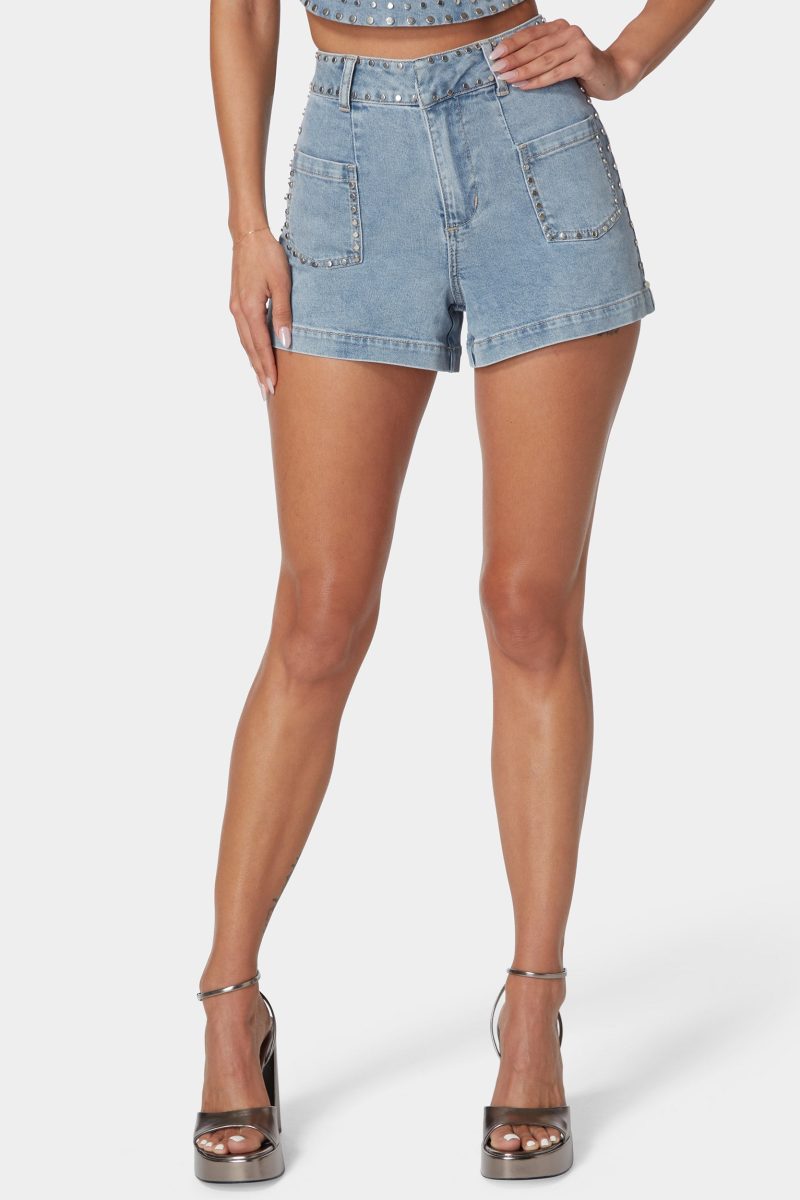 Studded Detail Denim Shorts