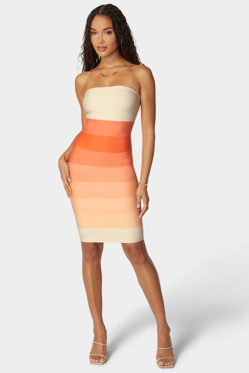 Strapless Colorblock Bandage Midi