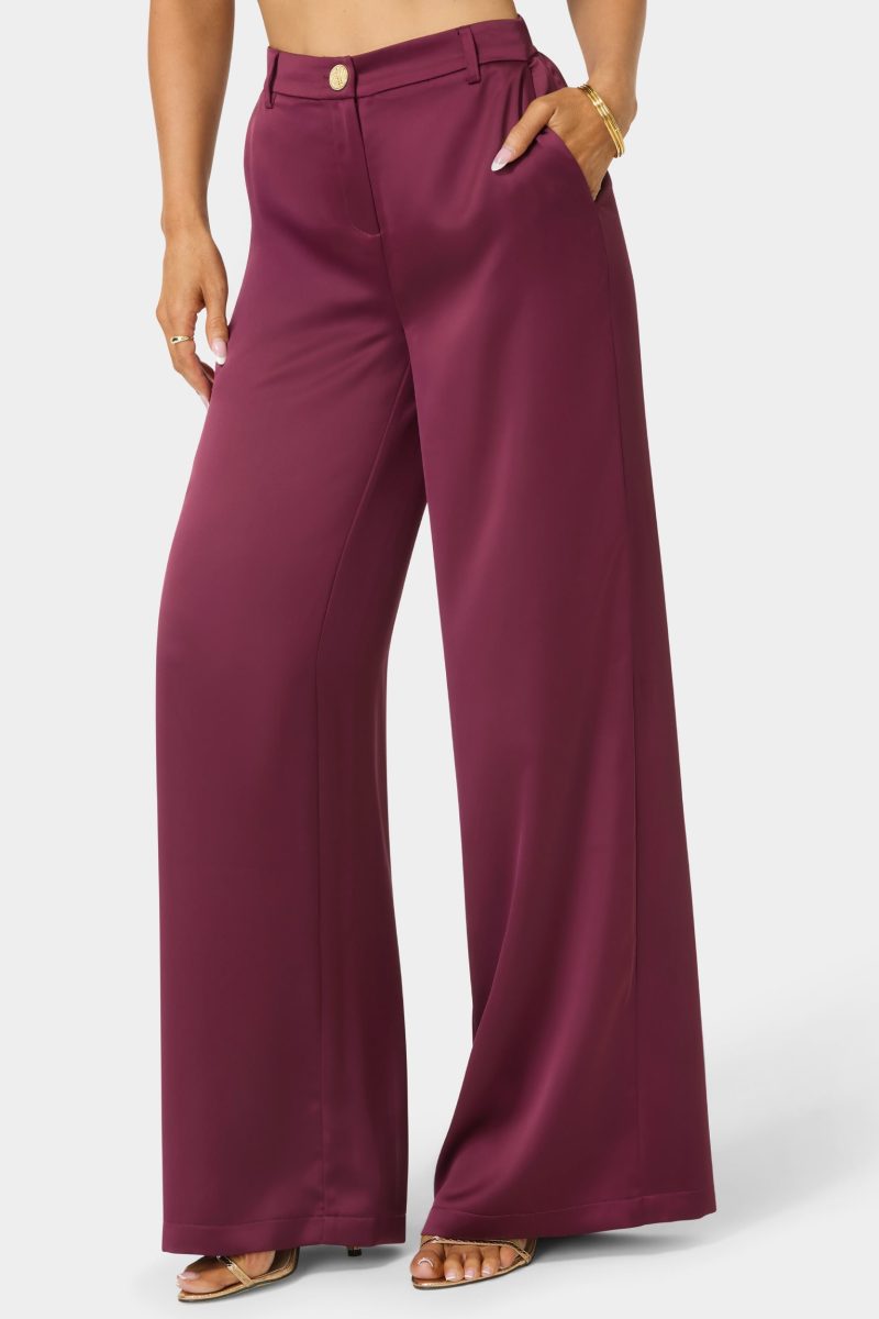High Waist Ultra Wide Leg Satin Pant