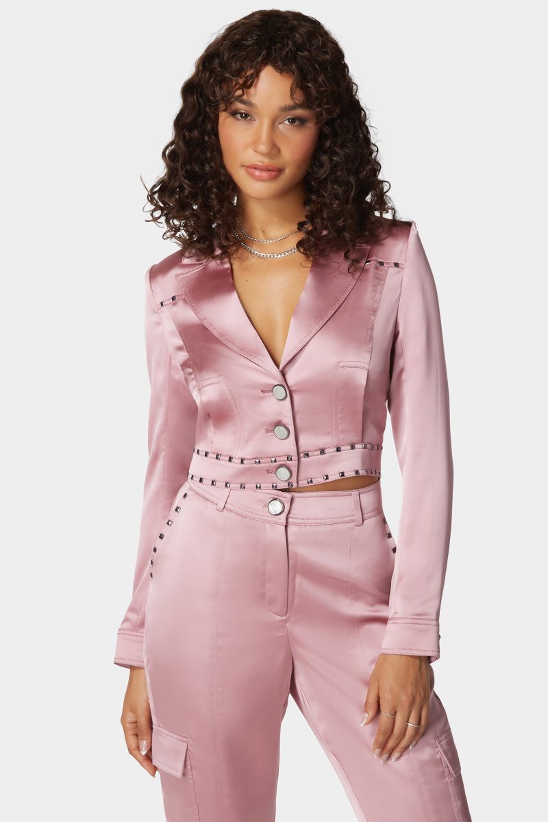 Stud Detail Tailored Satin Blazer