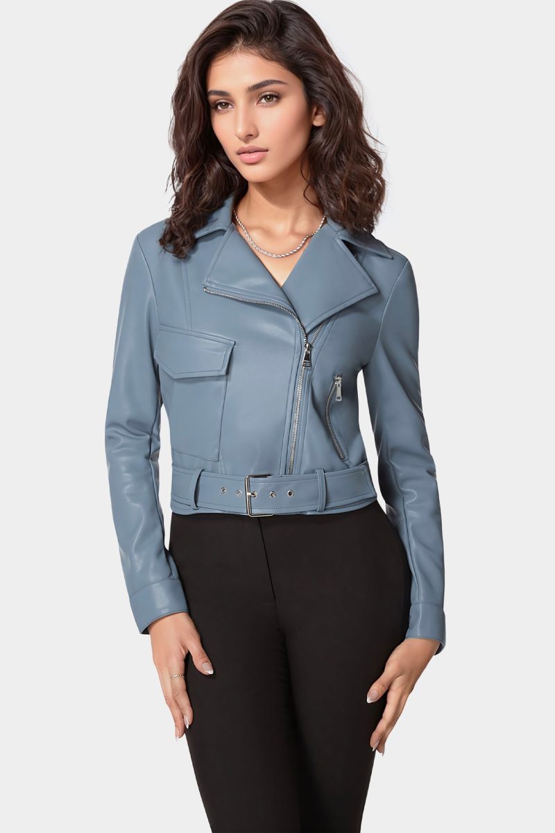 Vegan Leather Zipper Detail Moto Jacket