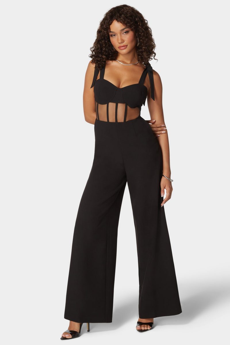 Self Tie Strap Corset Wide Leg Jumpsuit