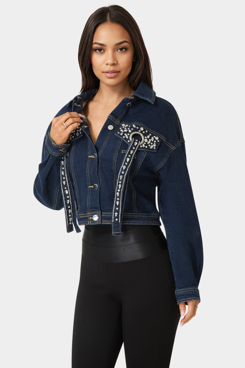 Button Front Stud Detail Denim Jacket