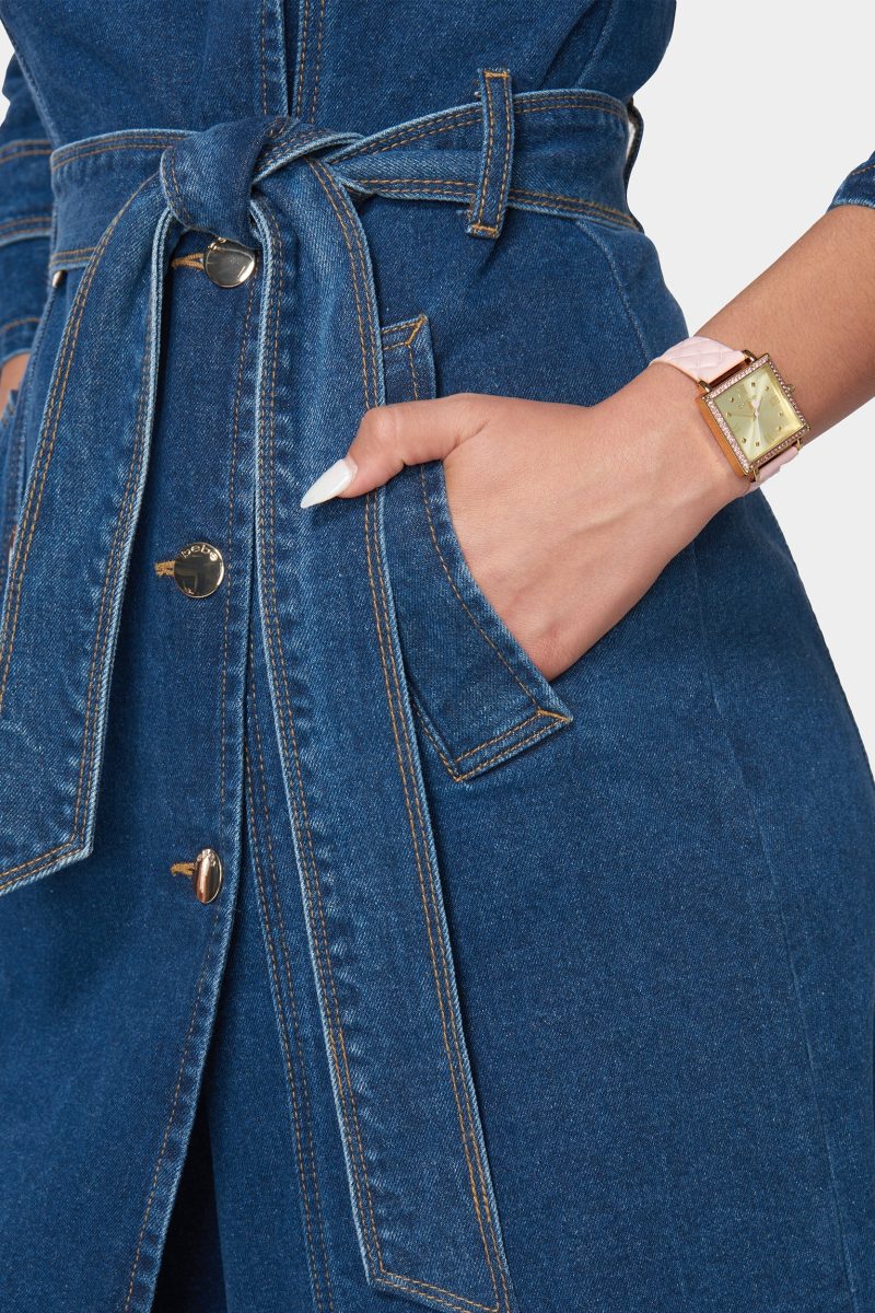 Baby Pink Quilted Strap Watch With Crystal Bezel