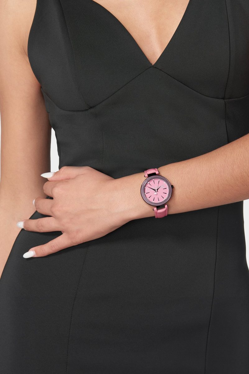 Hot Pink Strap Watch with Crystal Bezel