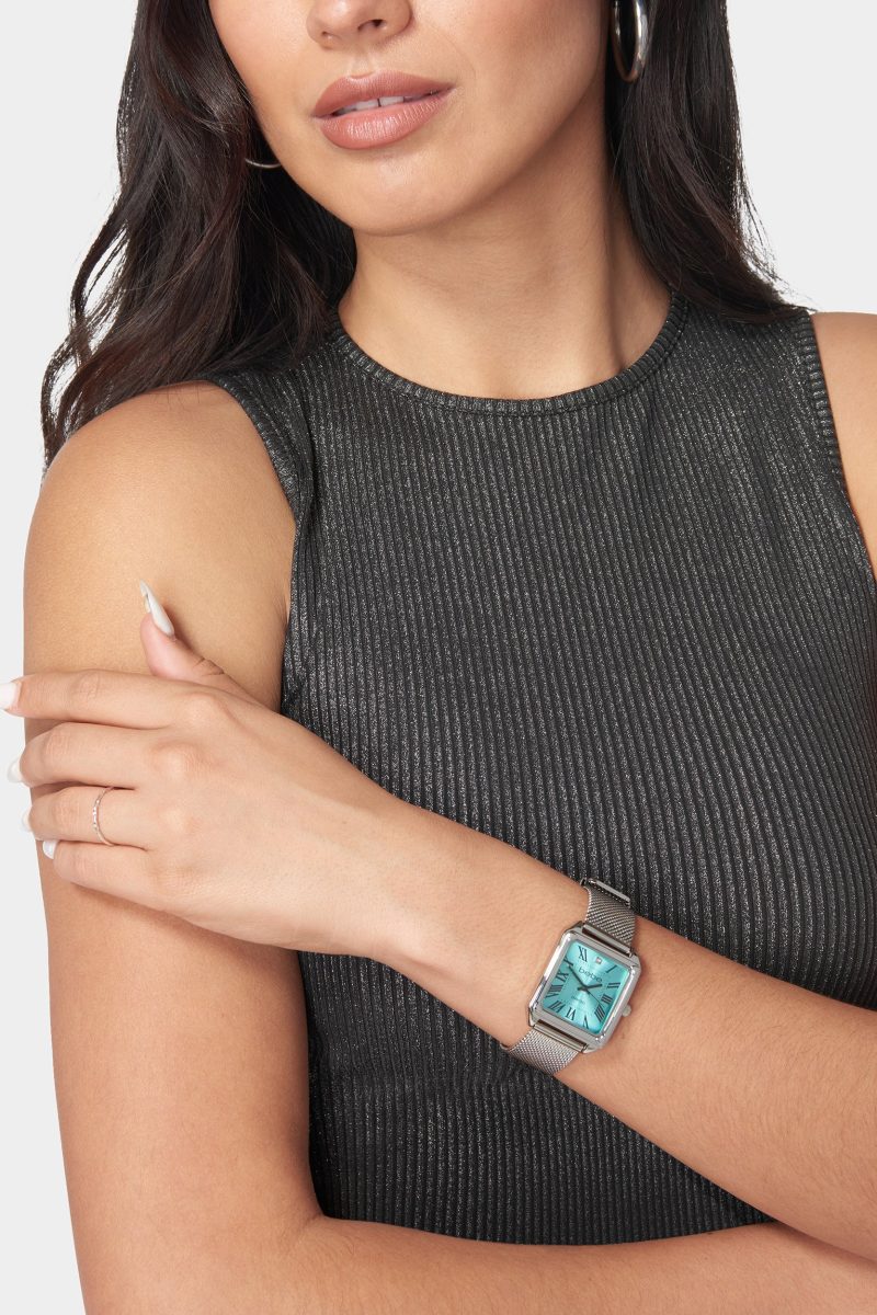 Silver Mesh Strap Rectangle Diamond Dial Watch