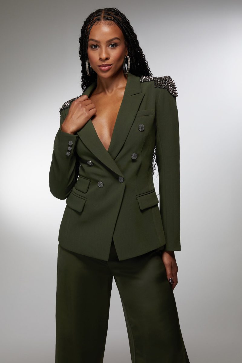 Studded Shoulder Double Breast Tailored Blazer