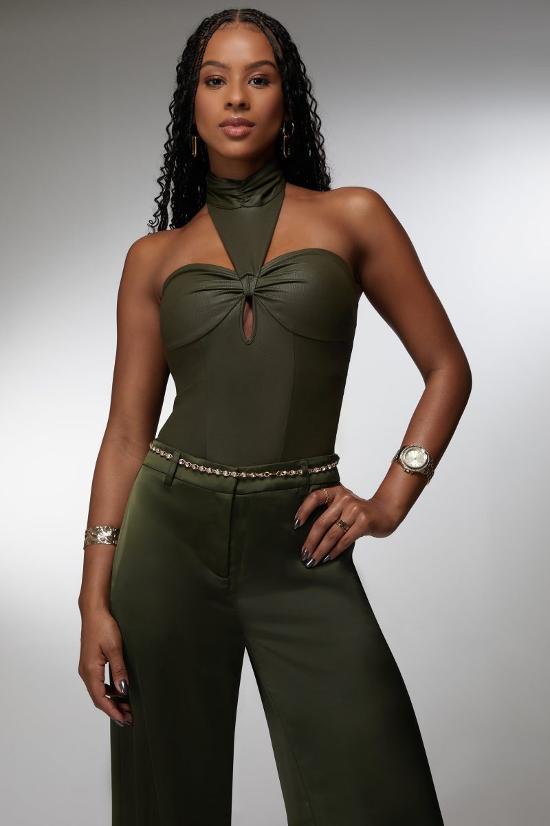 Mock Neck Halter Coated Knit Bodysuit