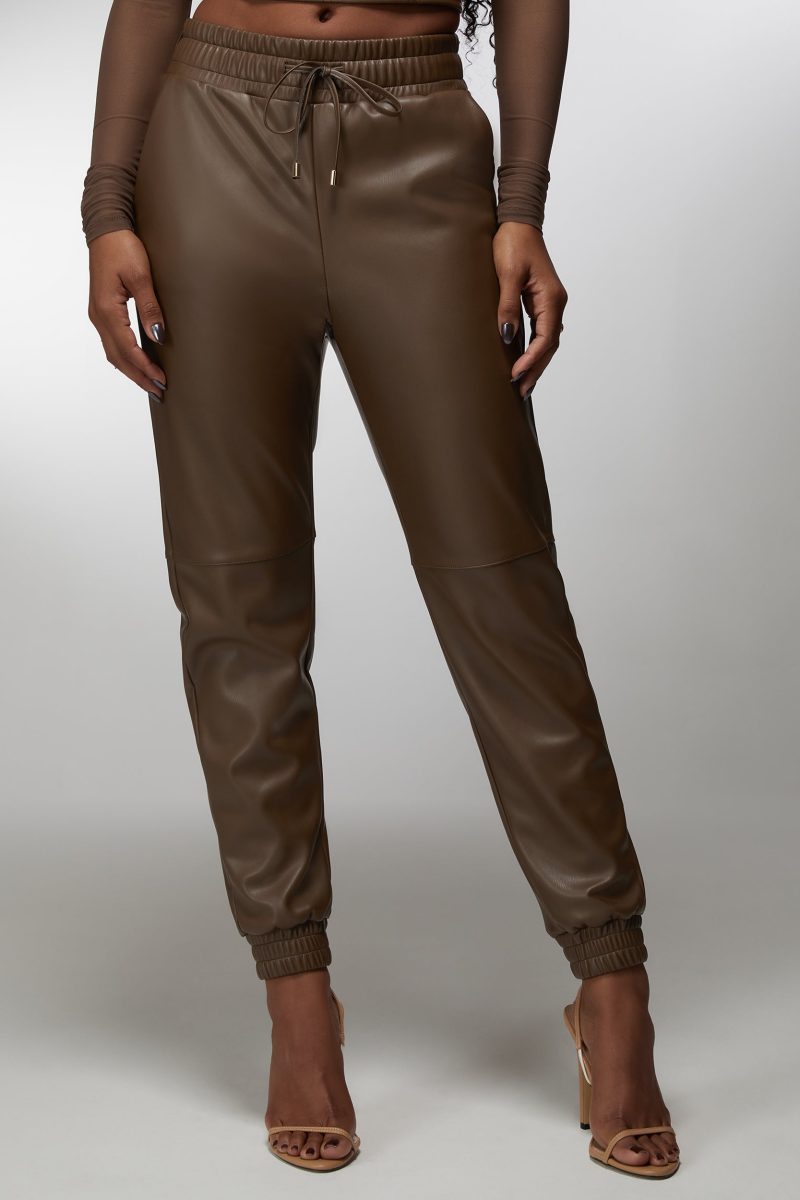 Natural Waist Vegan Leather Jogger