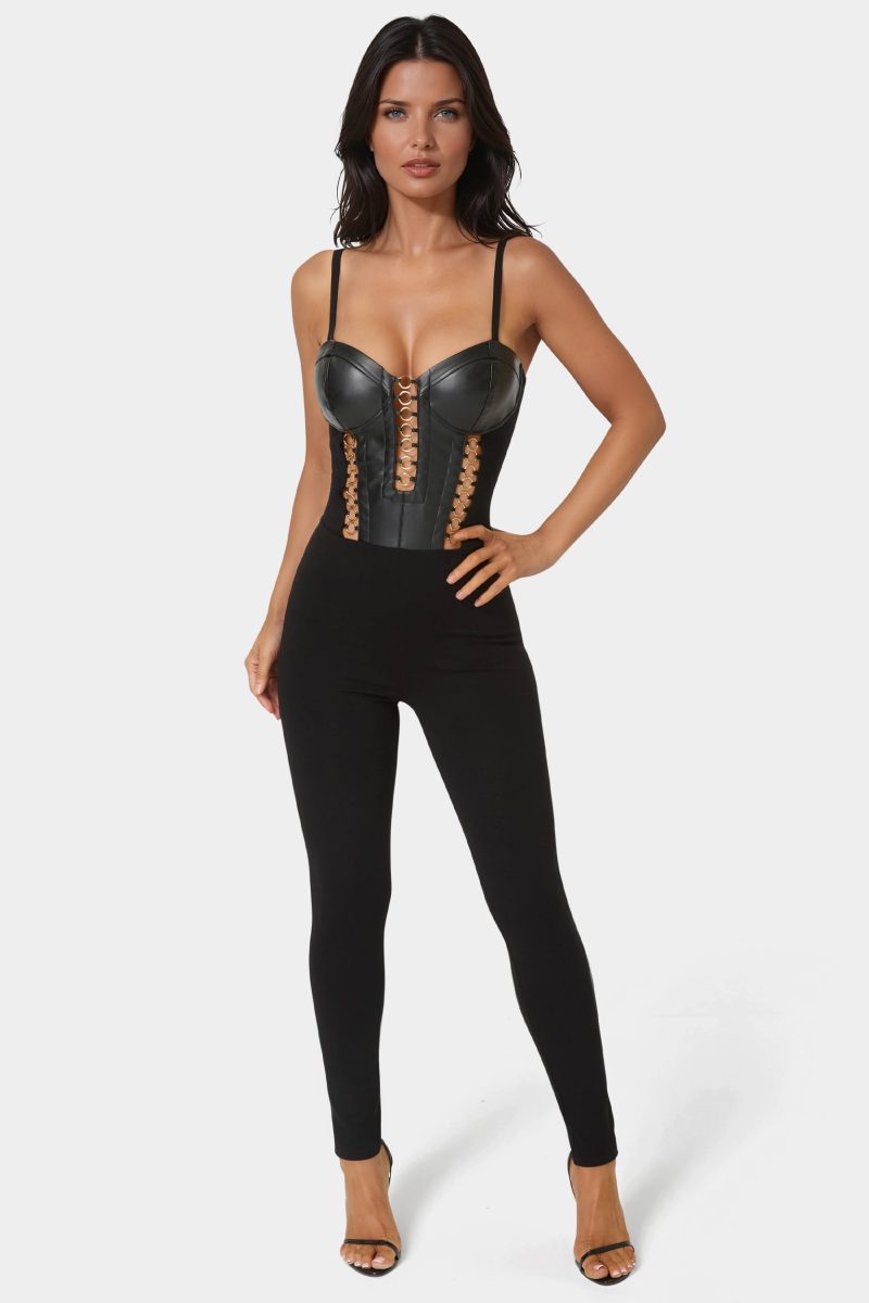 Vegan Leather Combo Ring Detail Pdr Catsuit