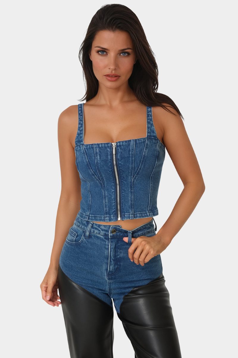 Zip Front Denim Bustier
