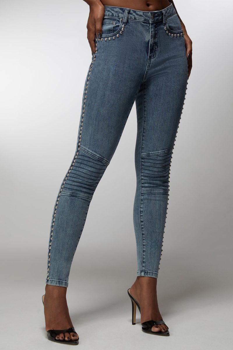 Natural Waist Studded Skinny Jean