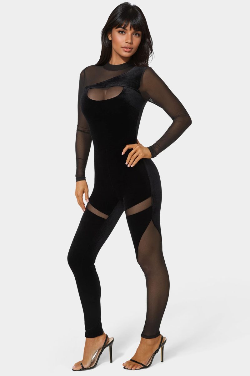 Combo Velour and Mesh Catsuit