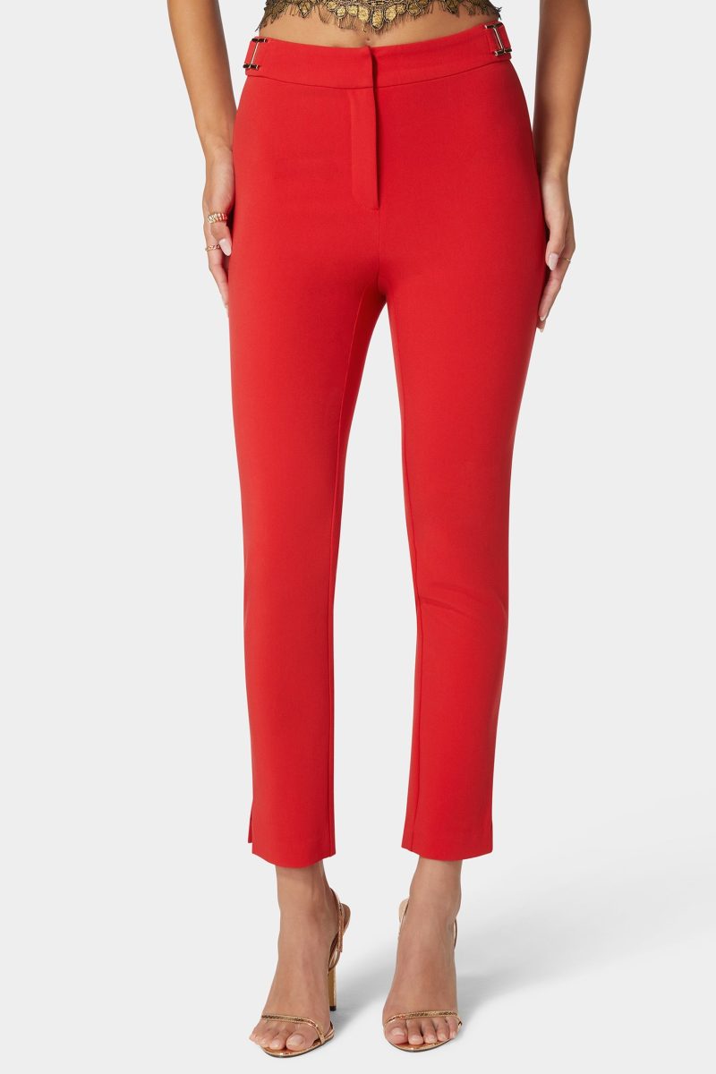 Natural Waist Side Tab Skinny Leg Twill Pant