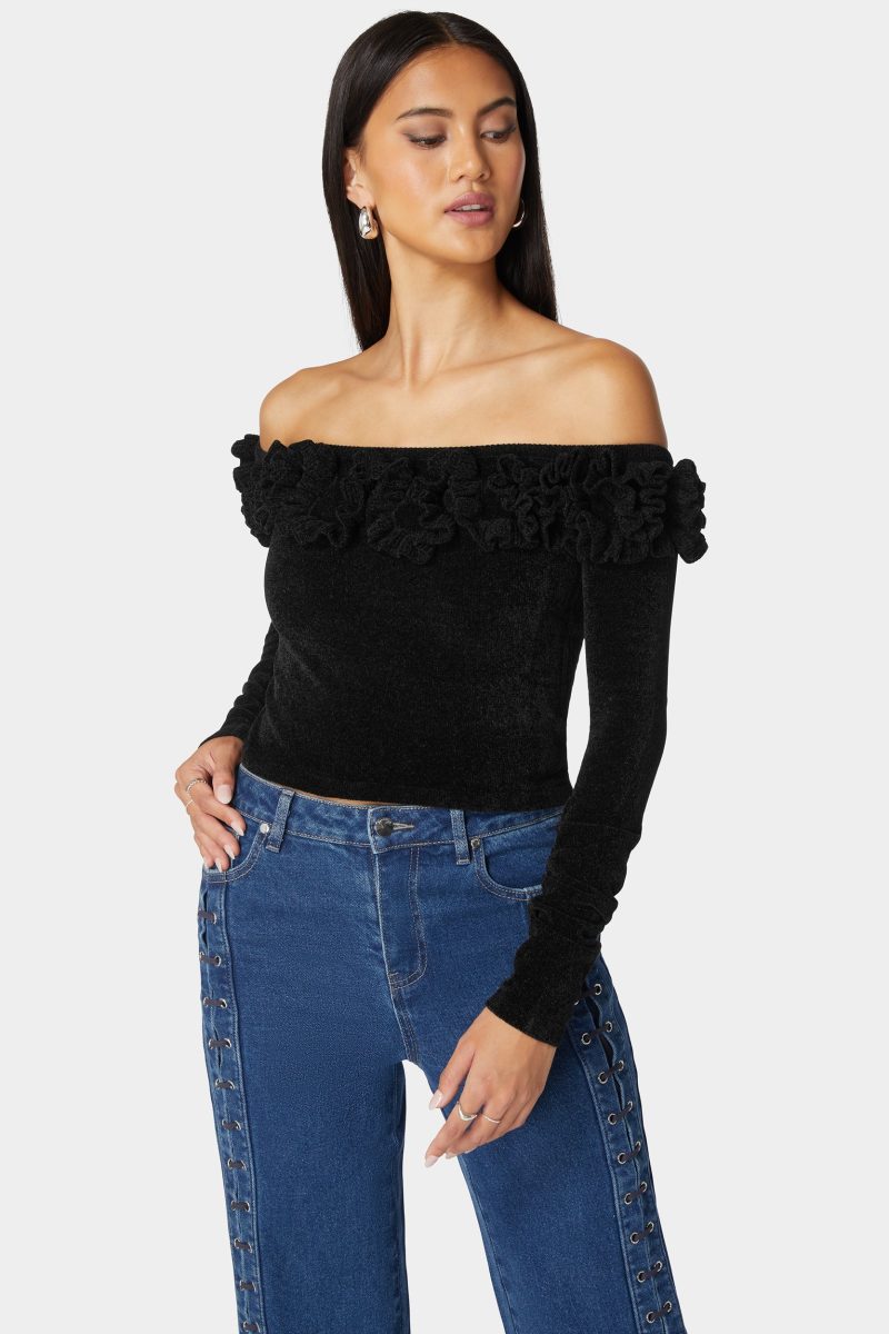Off Shoulder Ruffle Detail Sweater