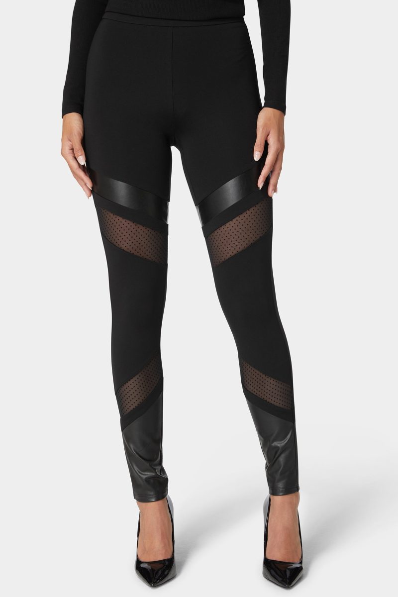 Natural Waist Swiss Dot & Vegan Leather Insert Pdr Legging