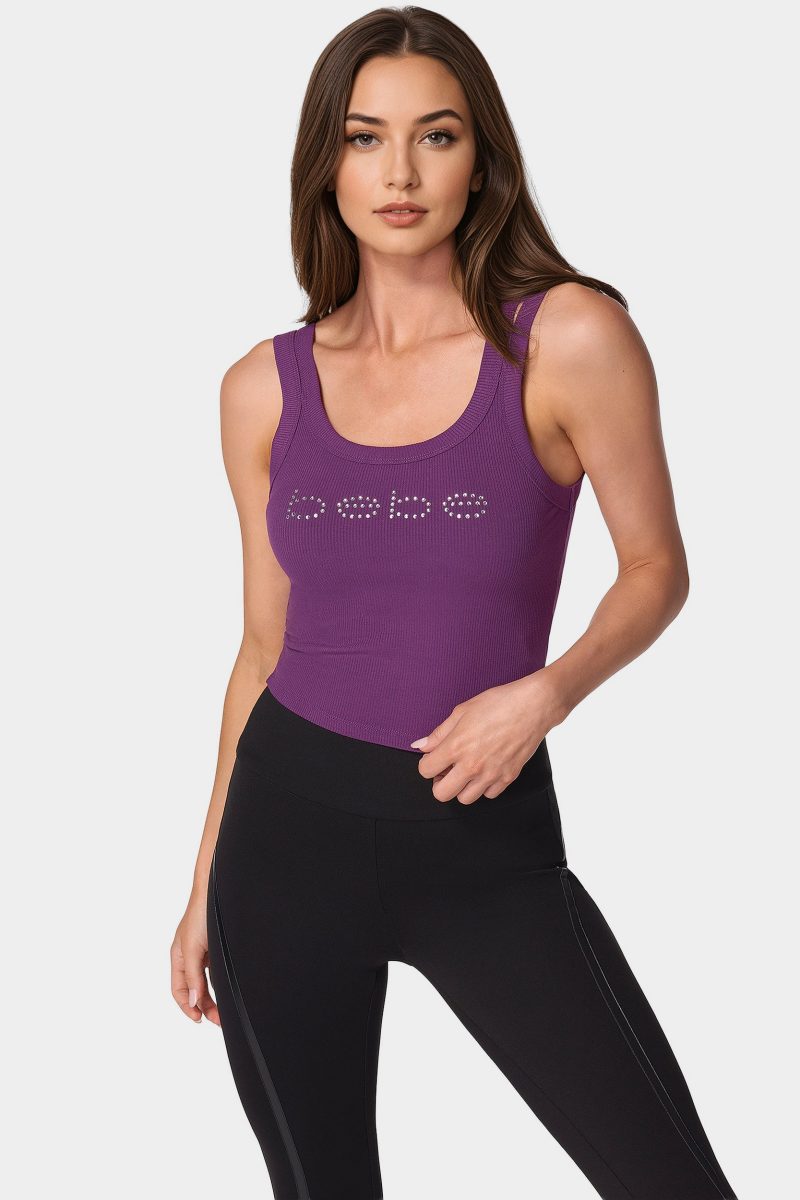 Bebe Logo Double Strap Single Stone Rib Top