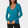 Bebe Logo Long Sleeve Scoop Neck Single Stone Rib Top
