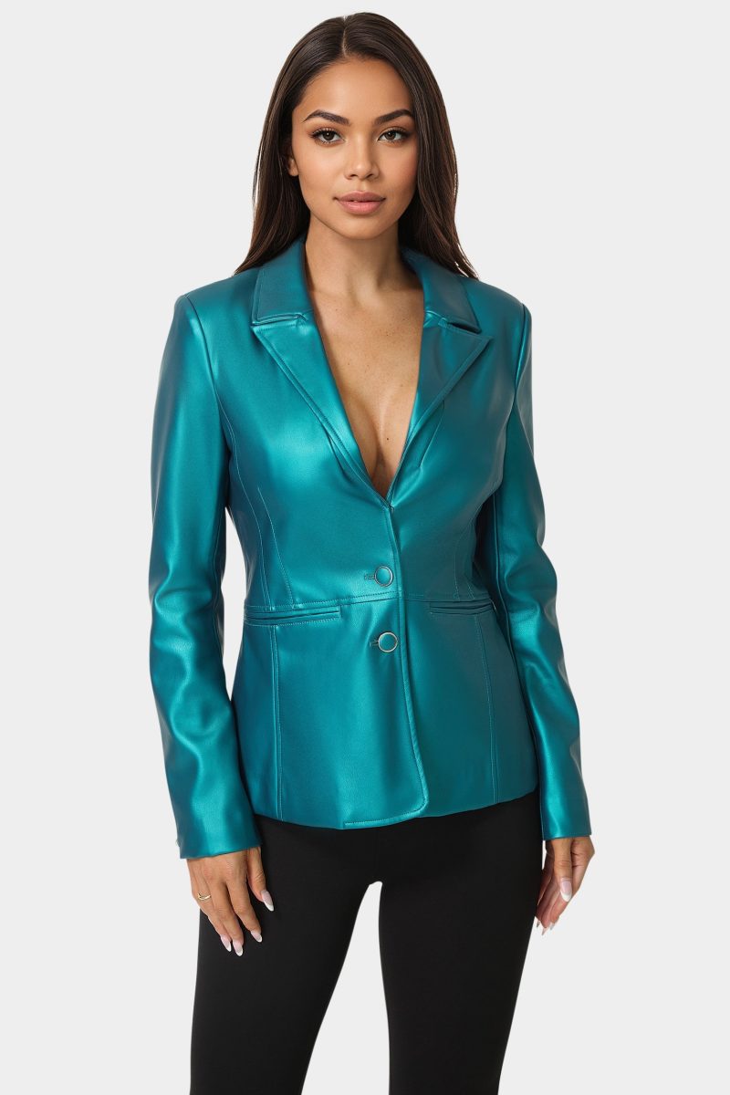 Tailored Metallic Vegan Leather Blazer