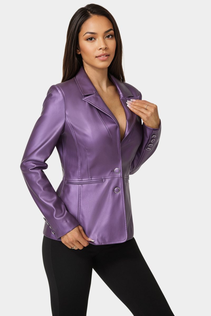 Tailored Metallic Vegan Leather Blazer