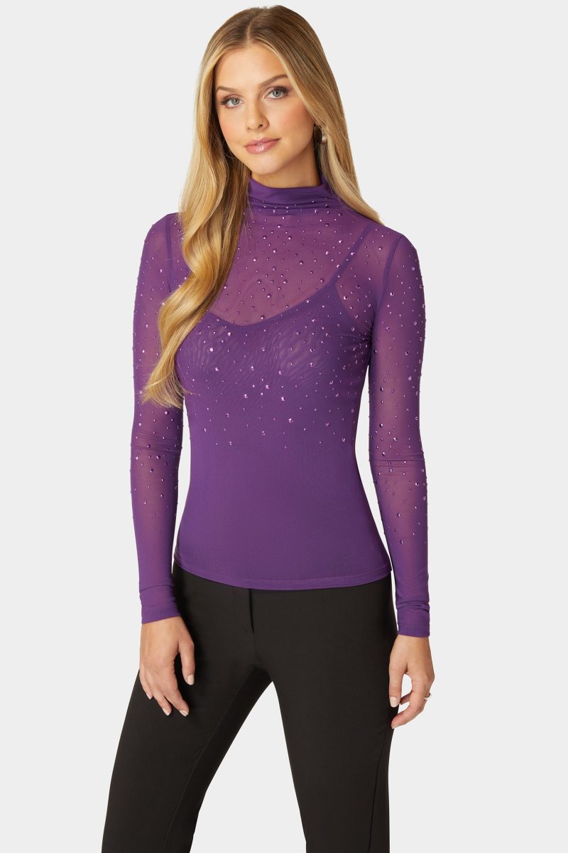 Rhinestone Embellished Mesh Top & Cami