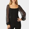 Chiffon Combo Balloon Sleeve Sweater