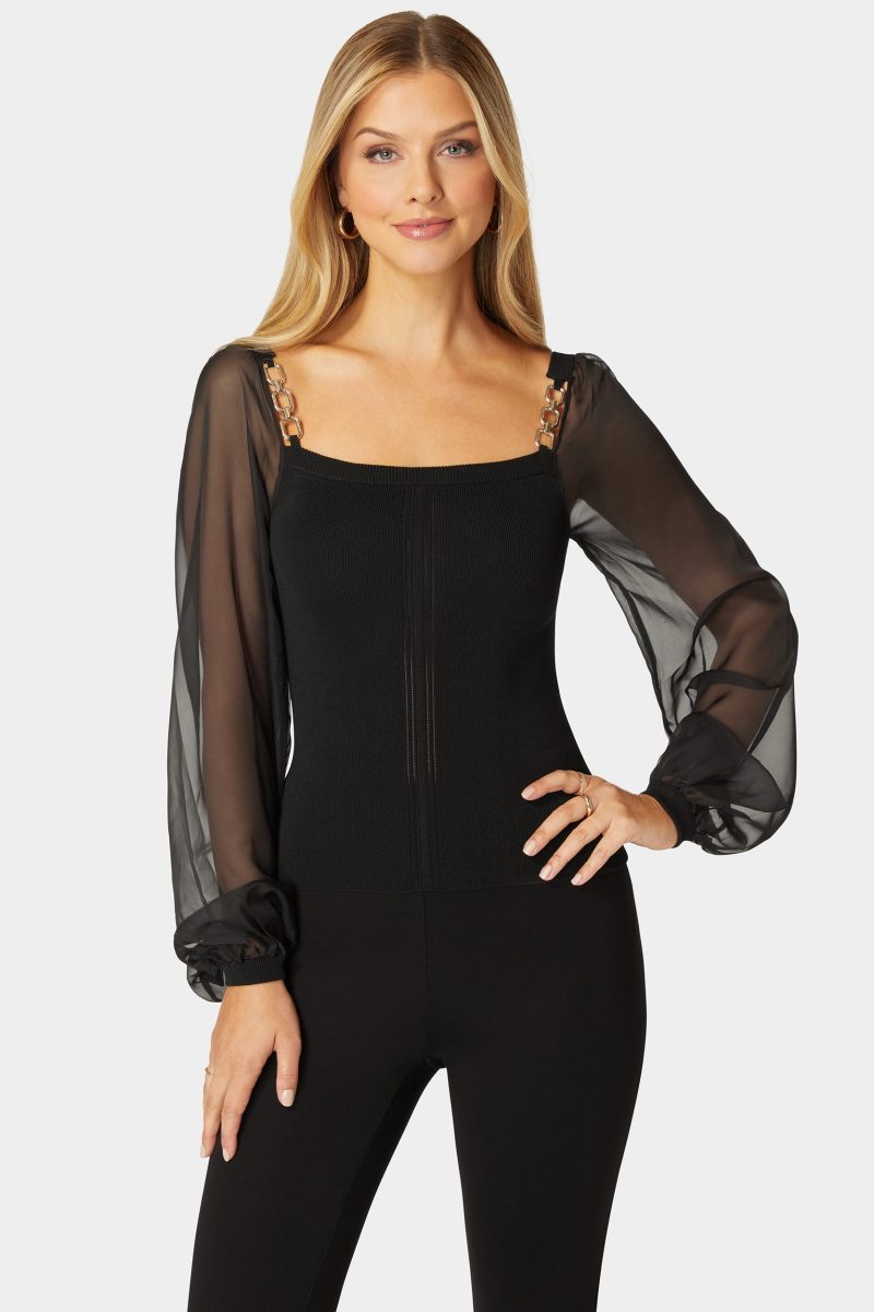 Chiffon Combo Balloon Sleeve Sweater