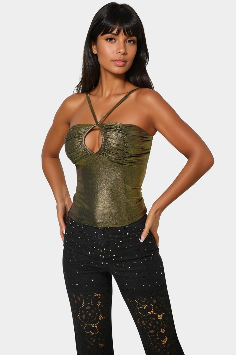 Foil Knit Ruched Top