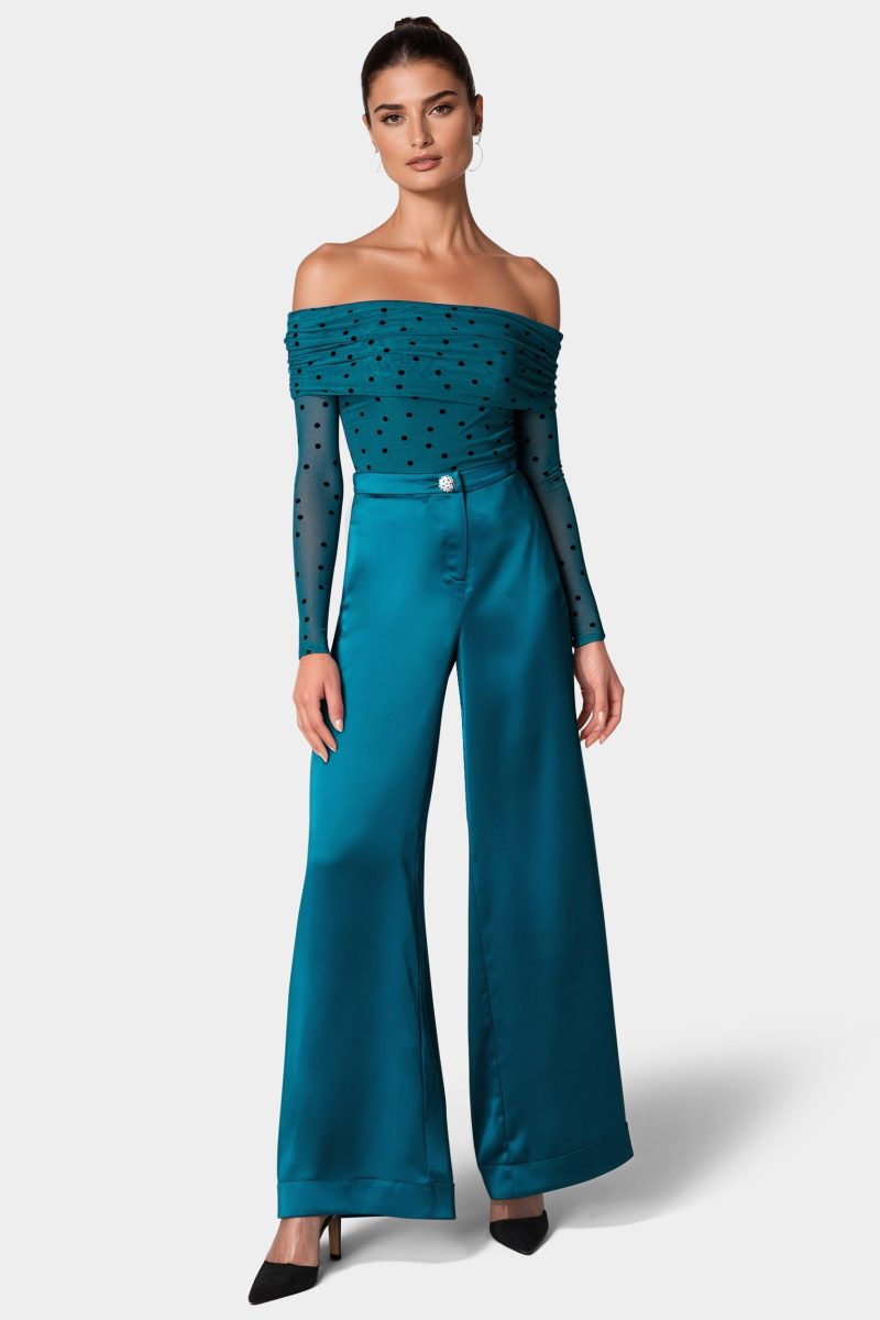 Off Shoulder Flocked Mesh Top