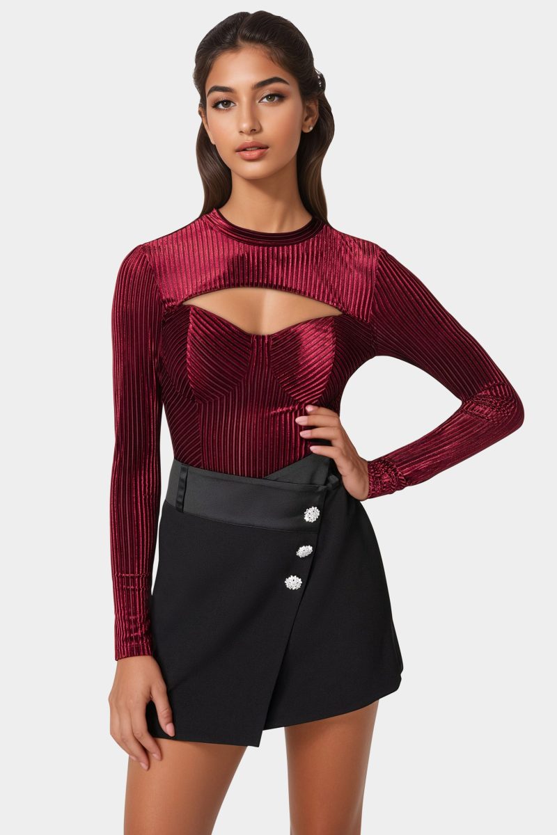 Shadow Stripe Velour Cutout Bodysuit