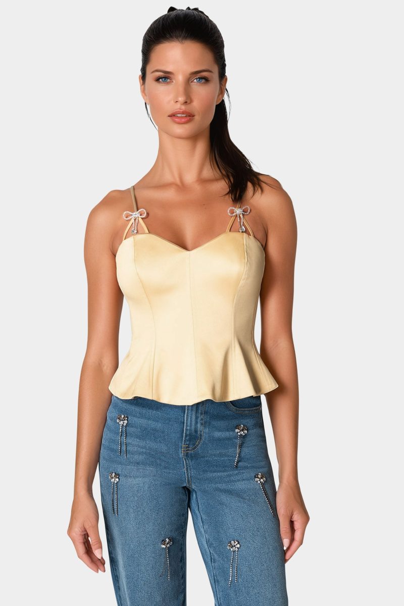 Rhinestone Bow Satin Corset