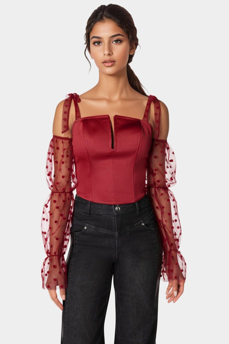 Swiss Dot Sleeve Satin Corset