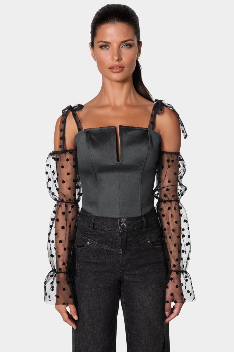 Swiss Dot Sleeve Satin Corset
