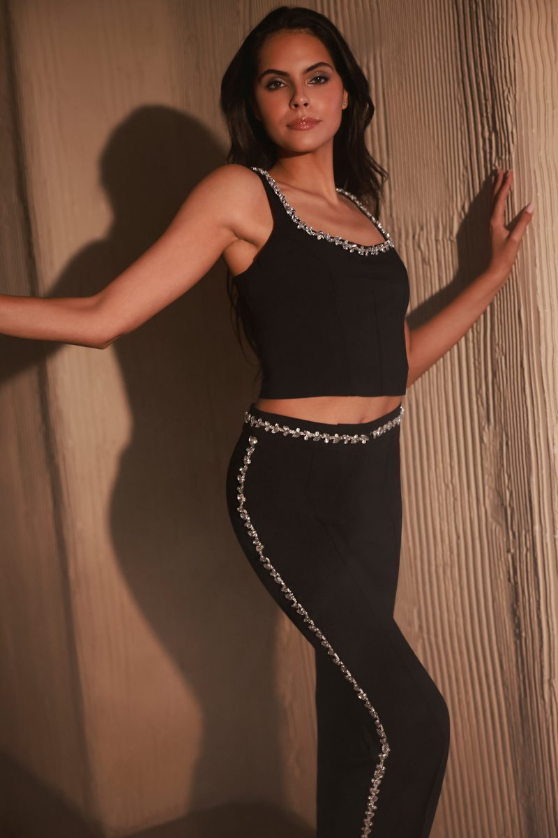 Rhinestone Detail Woven Twill Corset