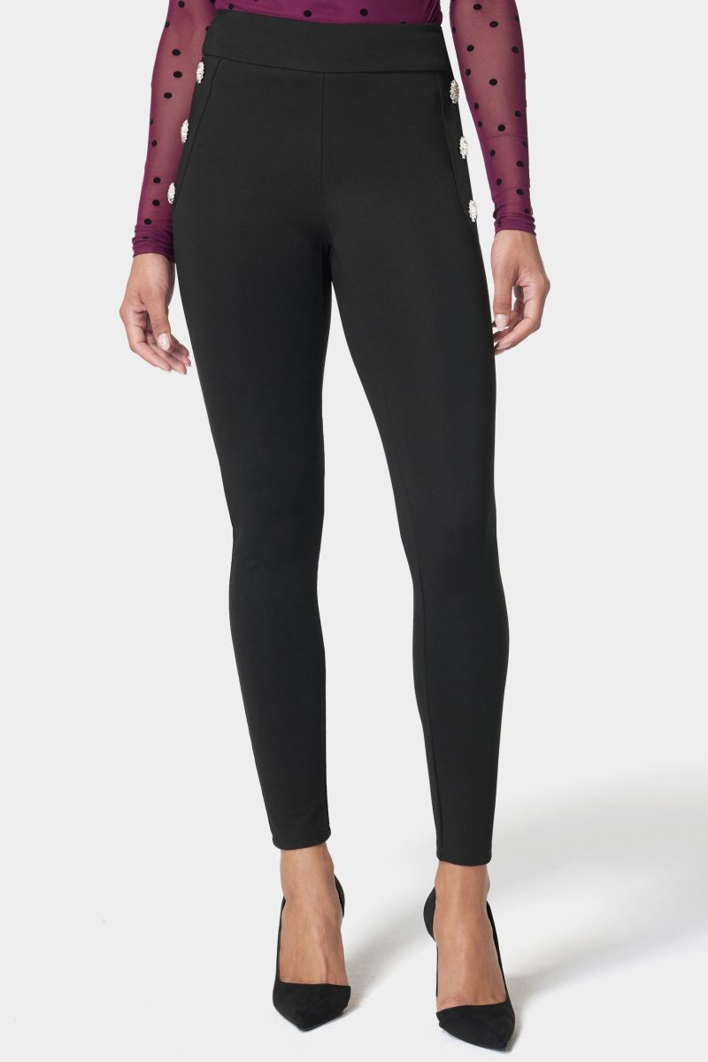 High Waist Rhinestone Button Legging