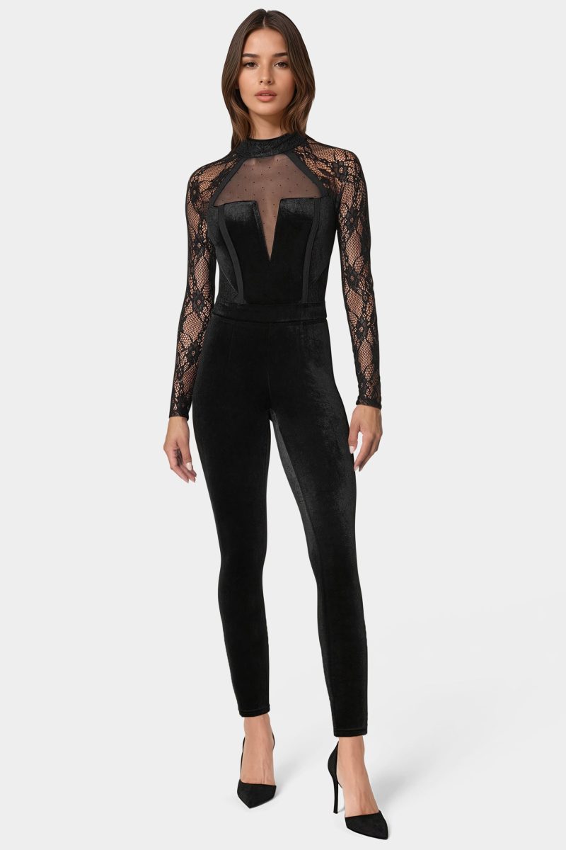 Lace Combo Velour Catsuit