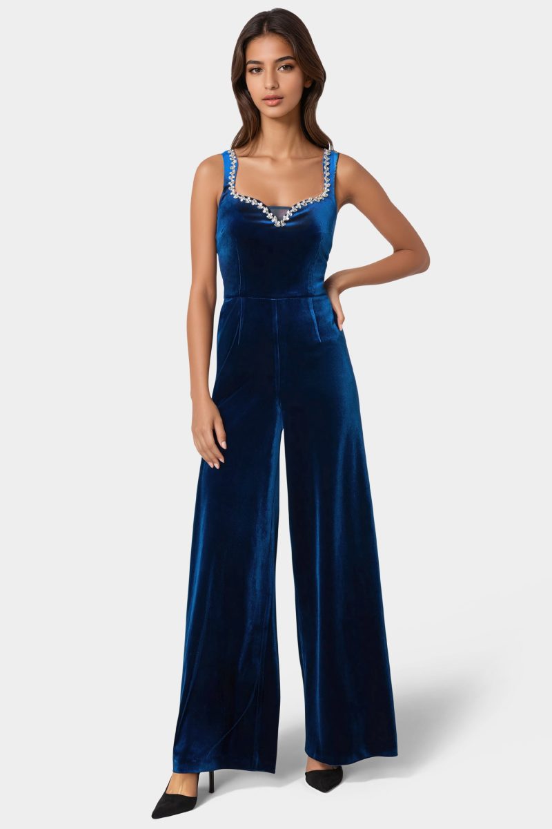 Embellished Neckline Ultra Wide Leg Jumpsuit