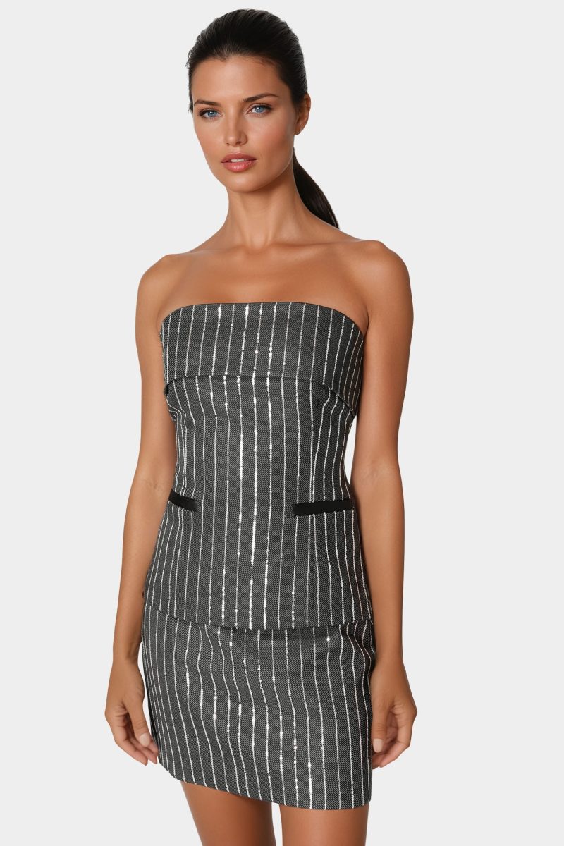 Stripe Sequins Strapless Corset