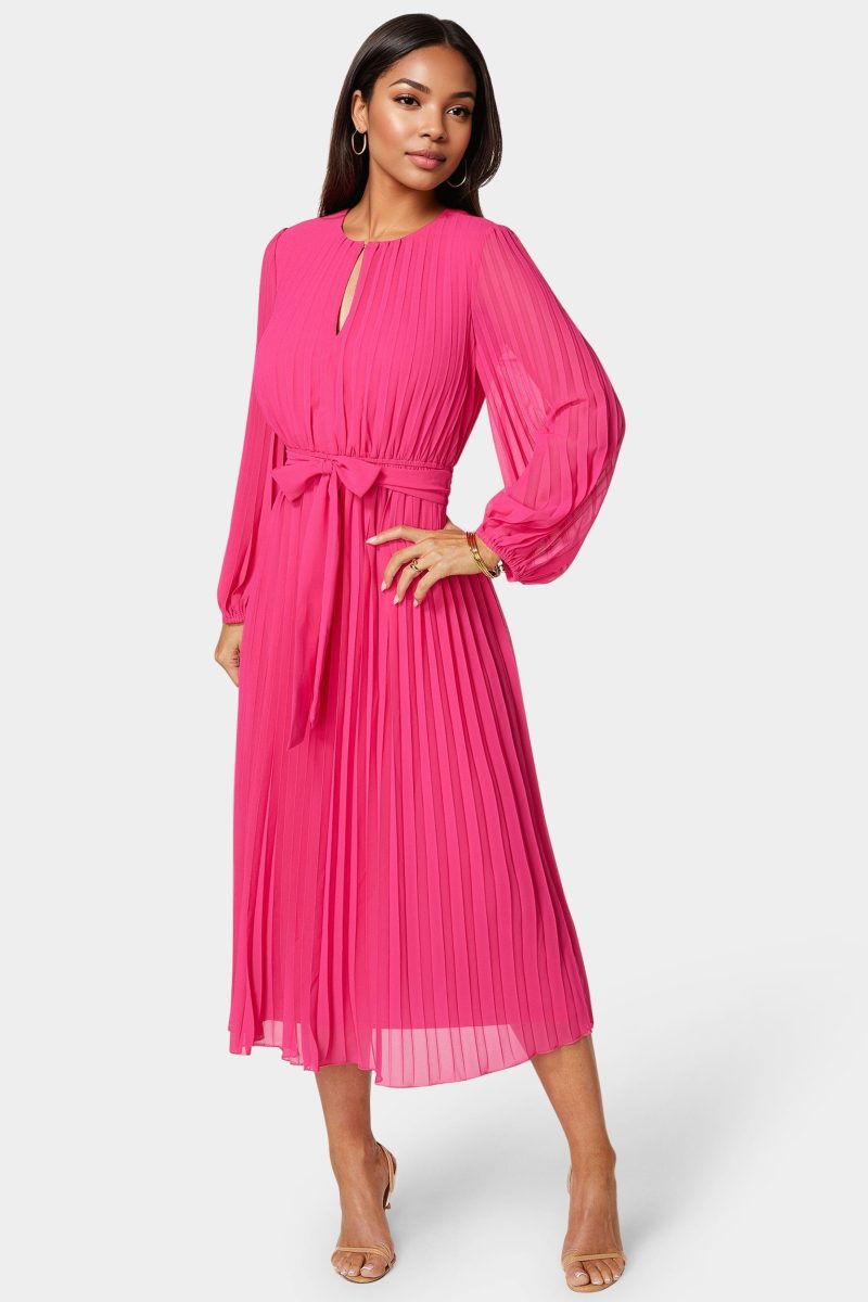 Pleated Gown With Long Sleeves