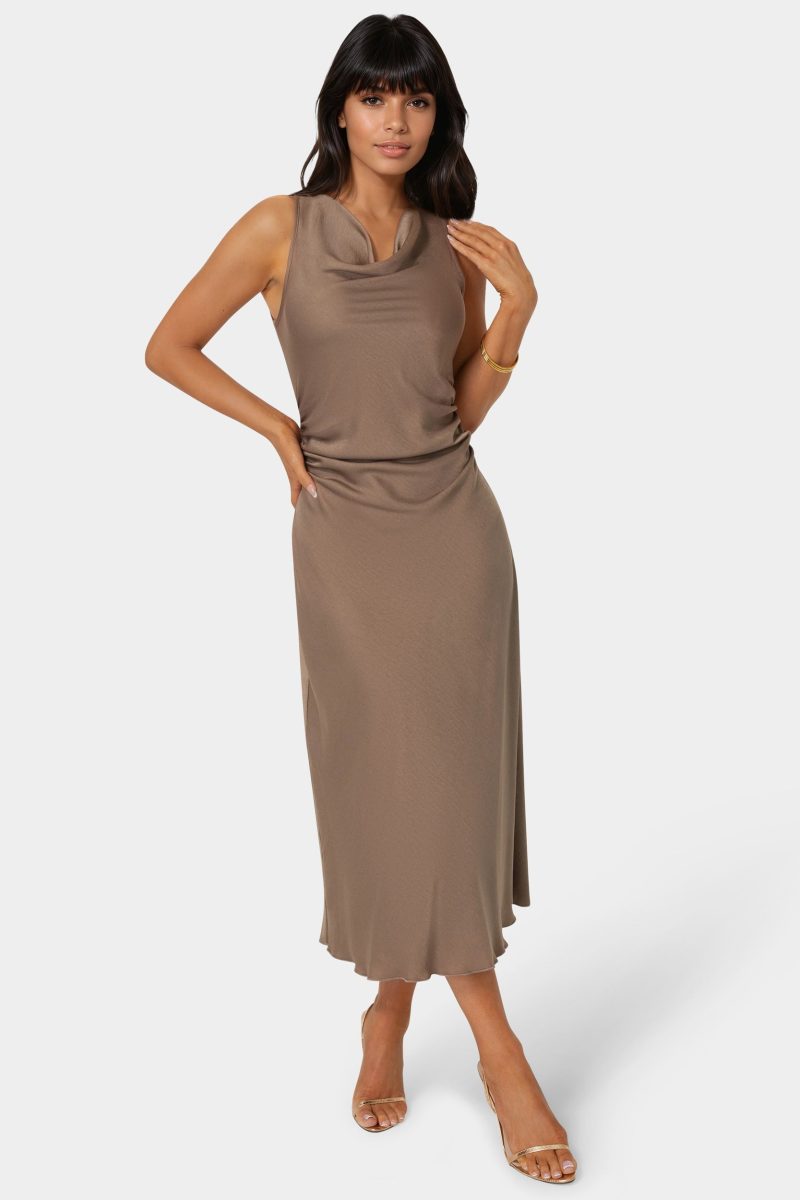 Crepe Satin Cowl Maxi Dress