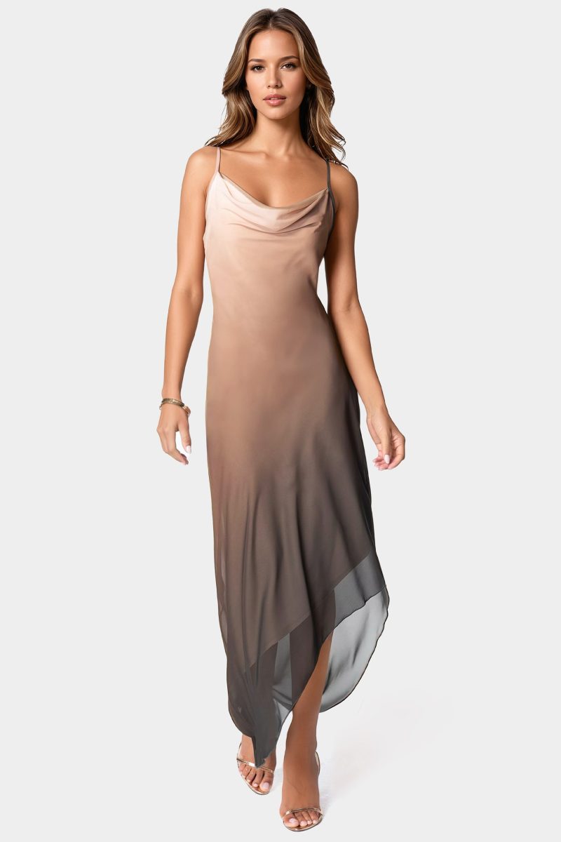 Ombre Chiffon Cowl Dress