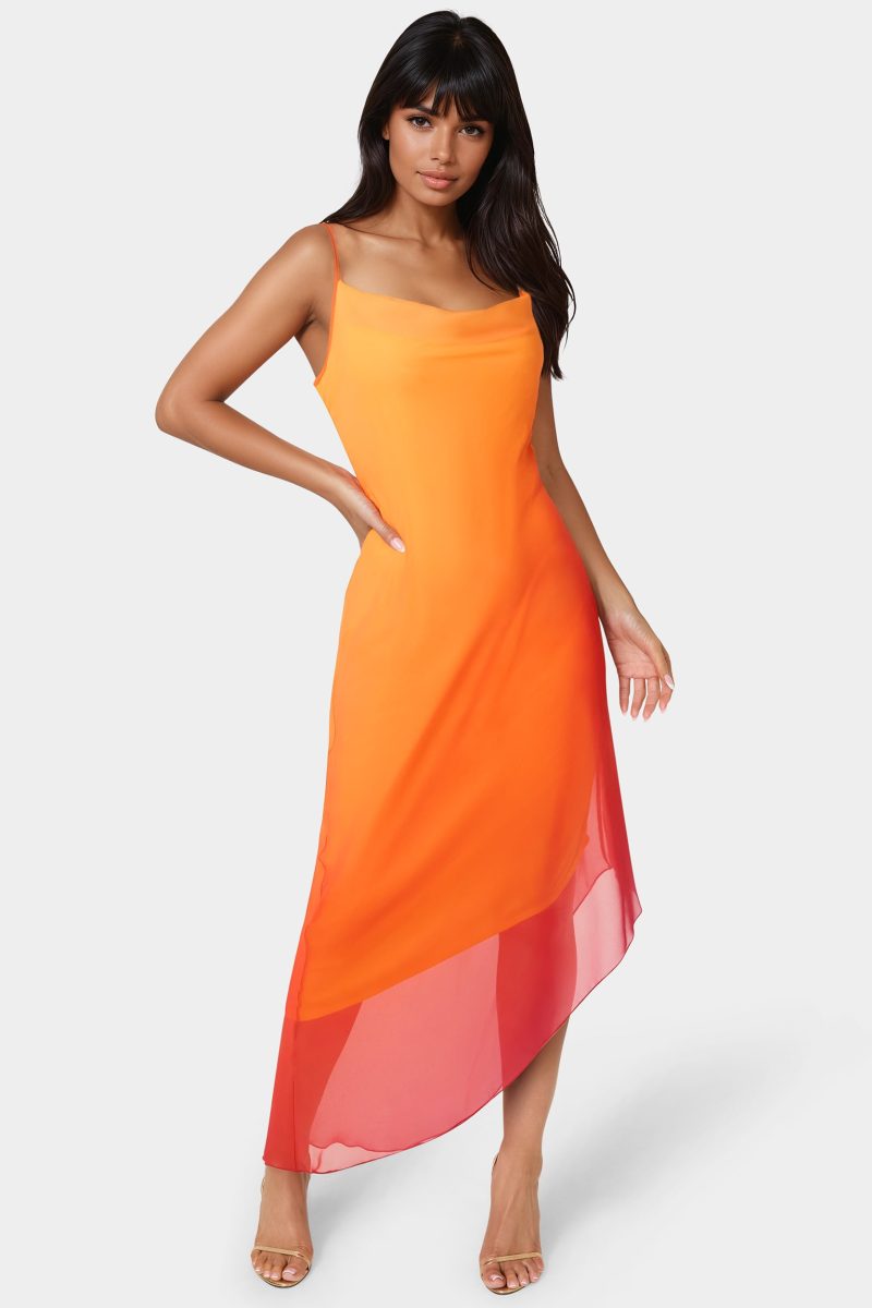 Ombre Chiffon Cowl Dress