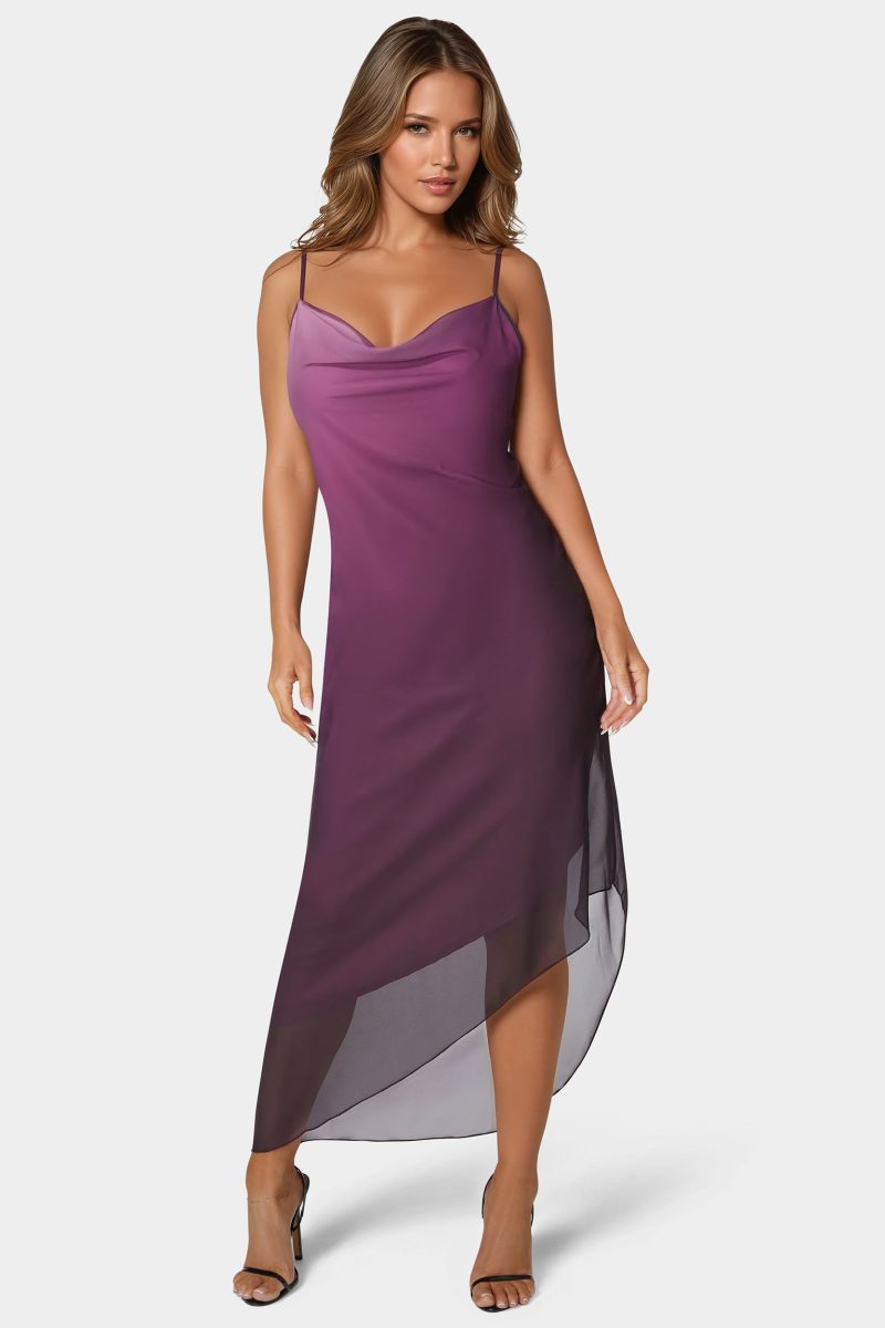 Ombre Chiffon Cowl Dress