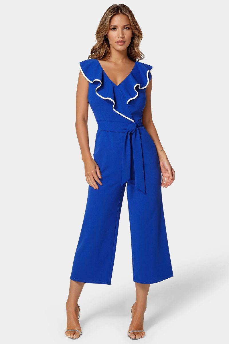Scuba Crepe Ruffle V-Neck Jumpsuit