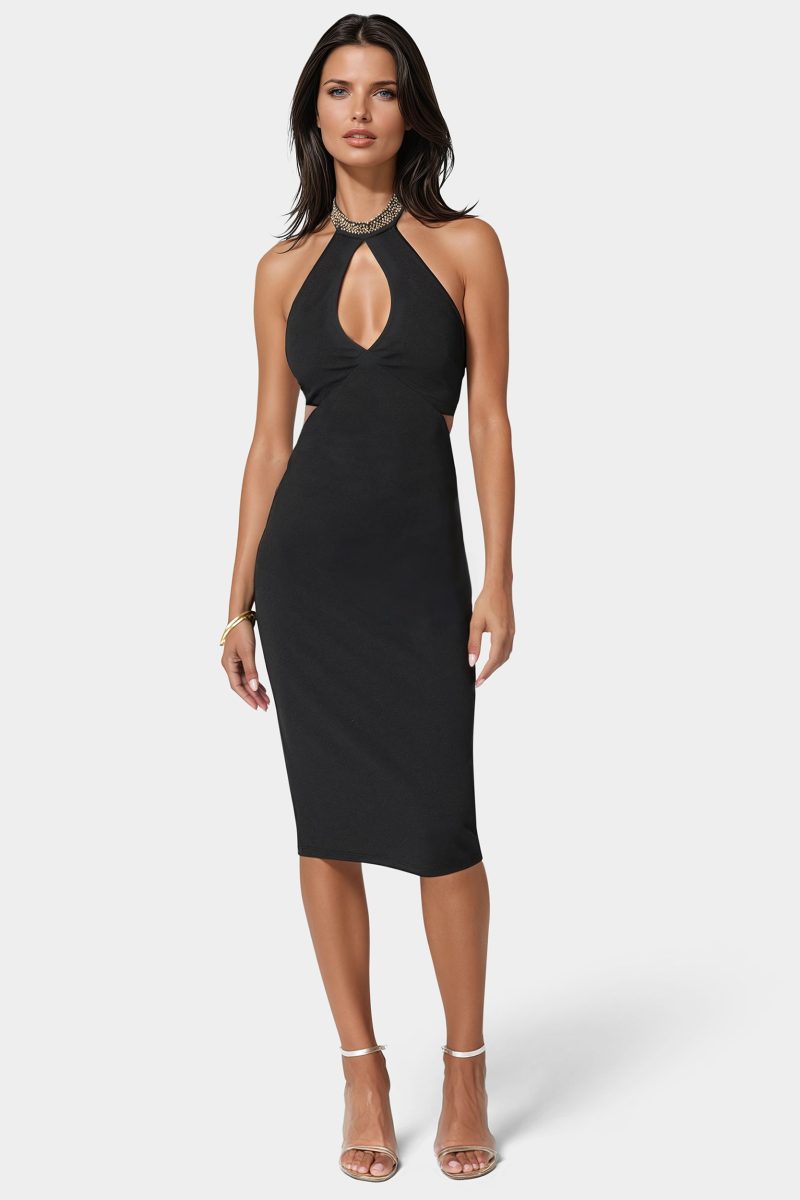 Cutout Choker Neck Midi Dress