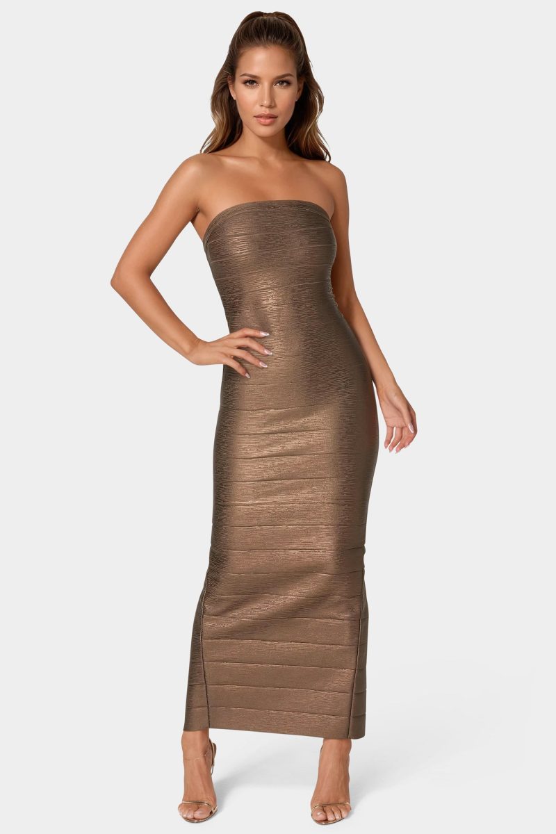 Bandage Strapless Foil Maxi Dress