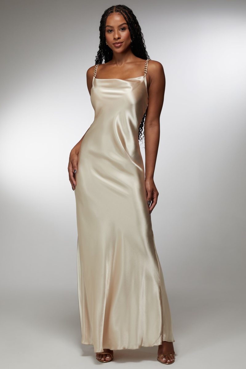 Satin Maxi With Gold Chain Straps