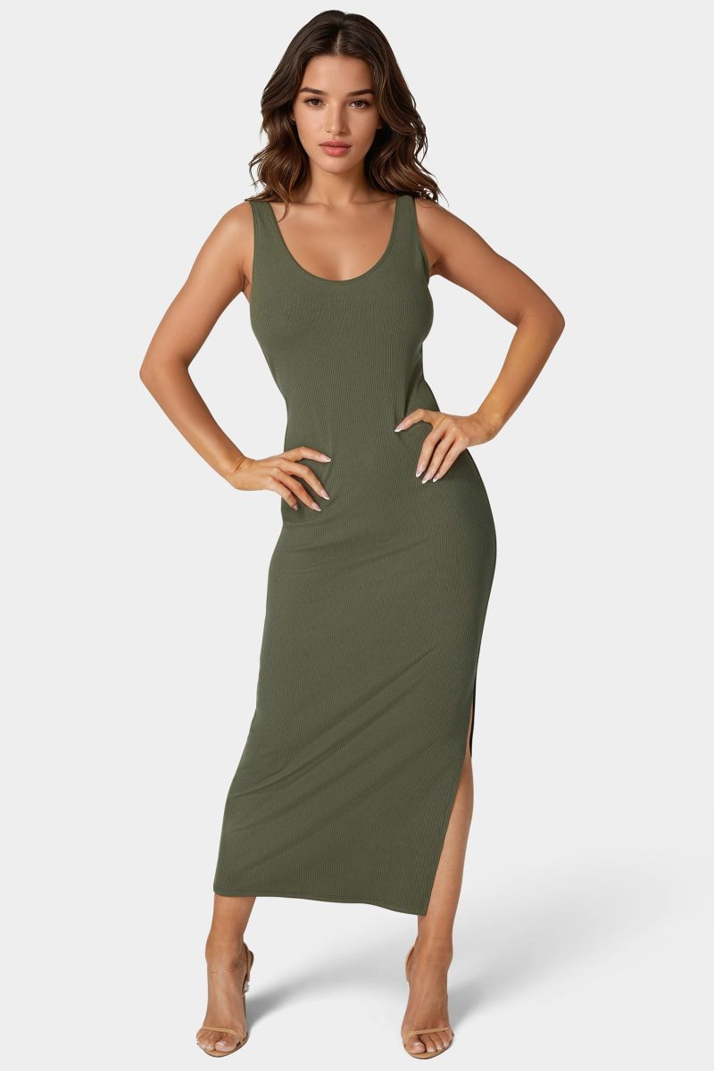 V Neck Rib Tank Maxi Dress
