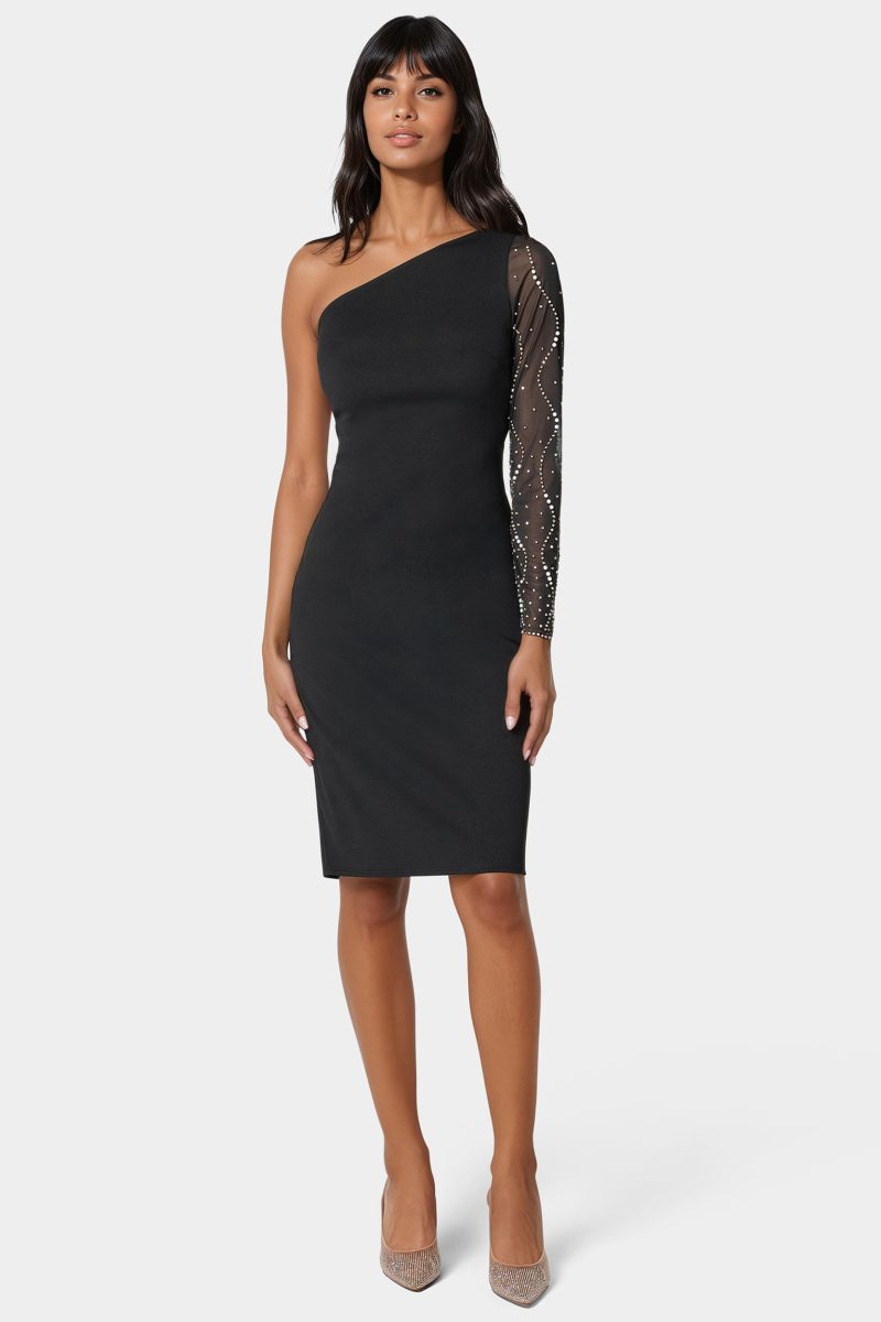 Beaded One Shoulder Midi Dress