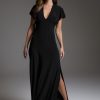Cap Sleeve V-Neck Full Maxi Dress
